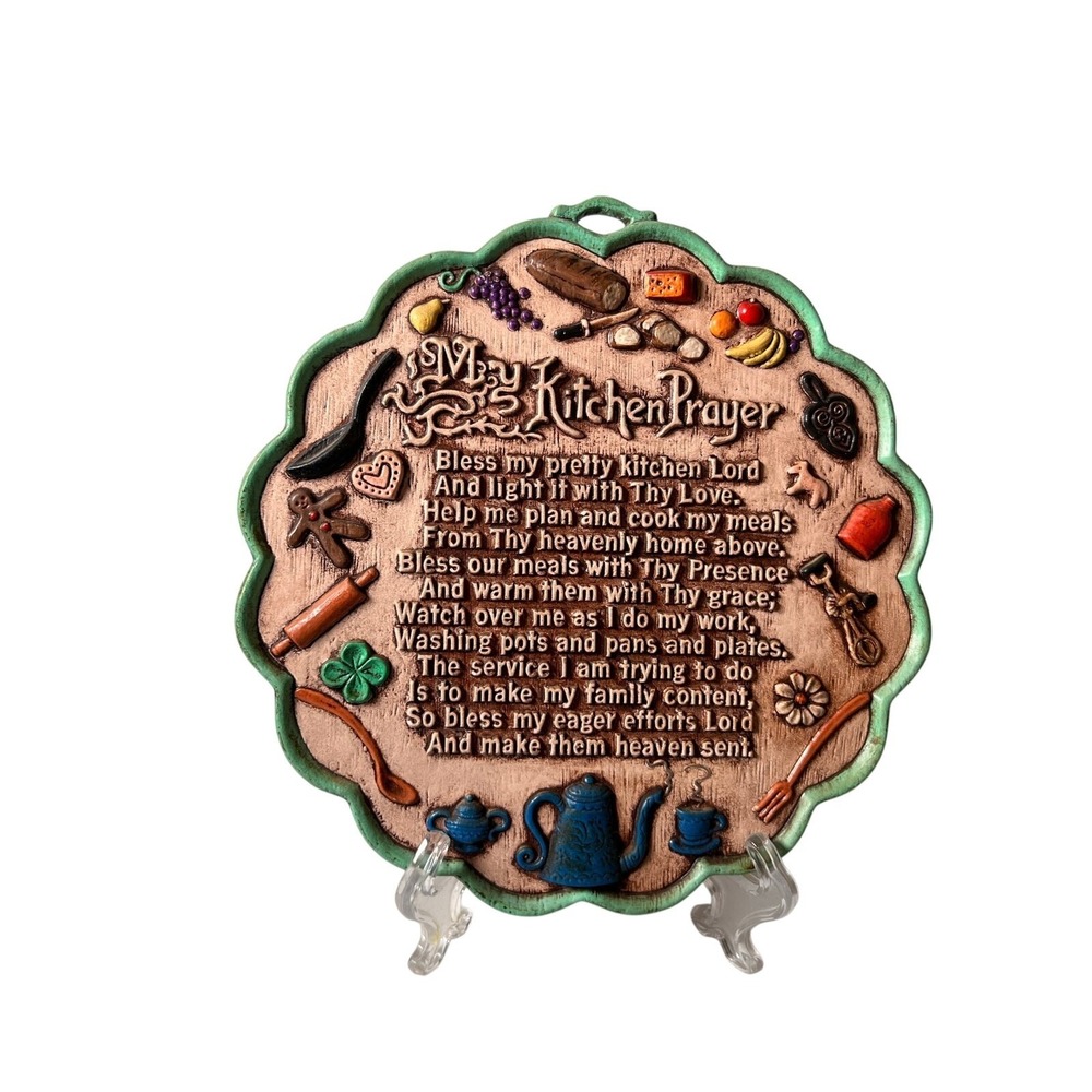 Vintage Jinks Ceramics "My Kitchen Prayer" Wall Plaque | Rare Green Colorway